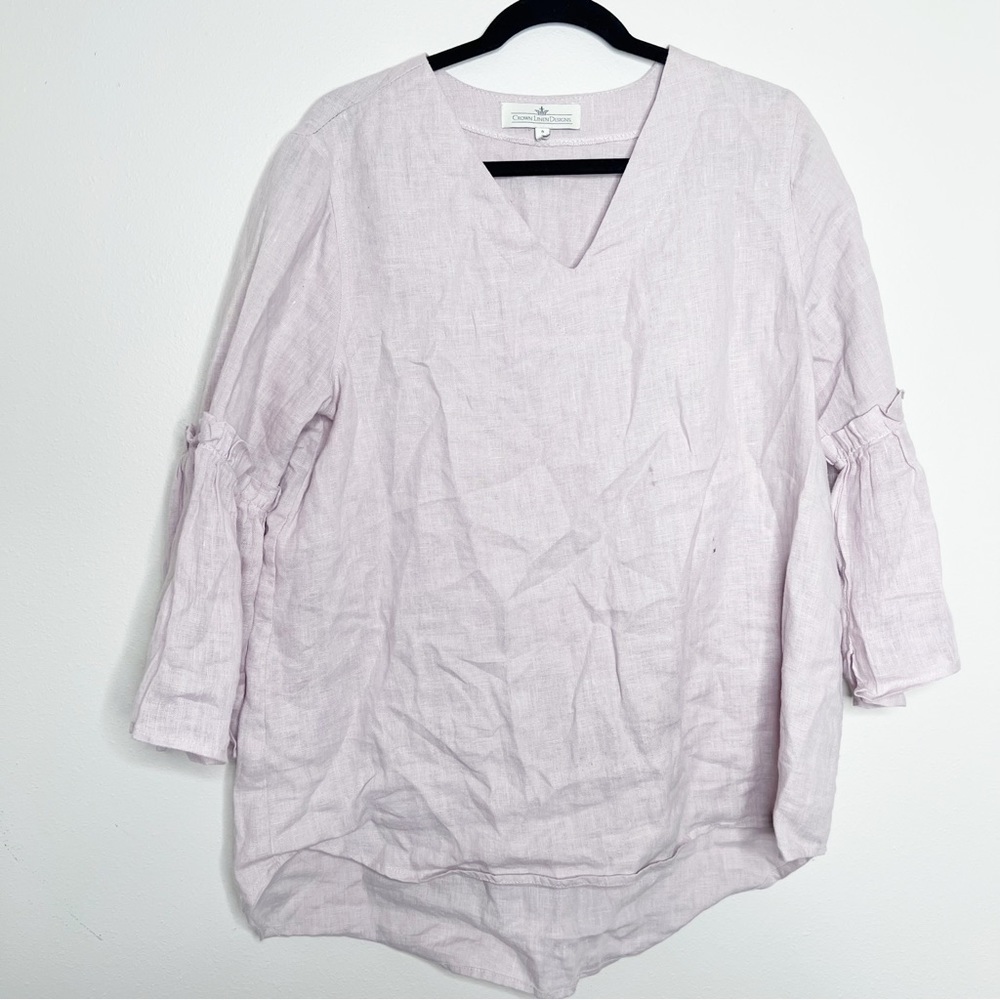 Crown Linen Designs Blush Pink Linen Blouse Long Sleeve Bell Size Large Women’s